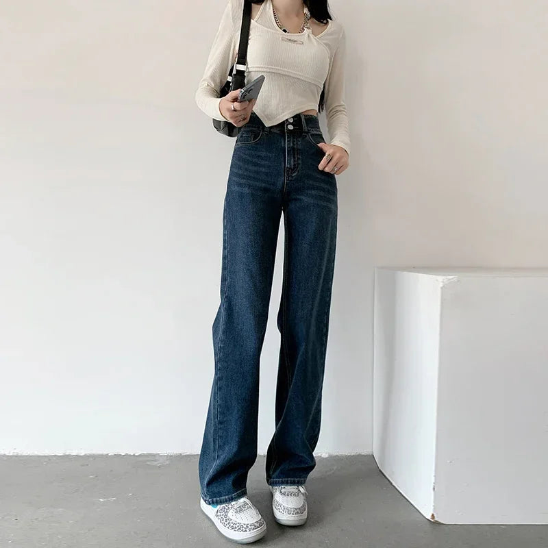 Naisten löysät suorat pehmeät denim farkut