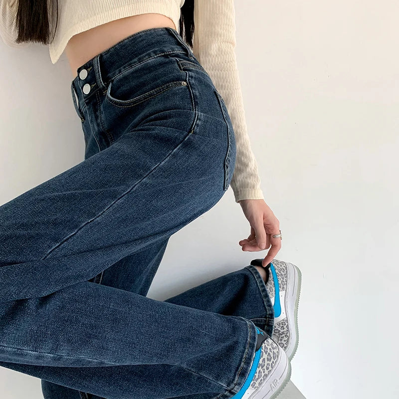 Naisten löysät suorat pehmeät denim farkut