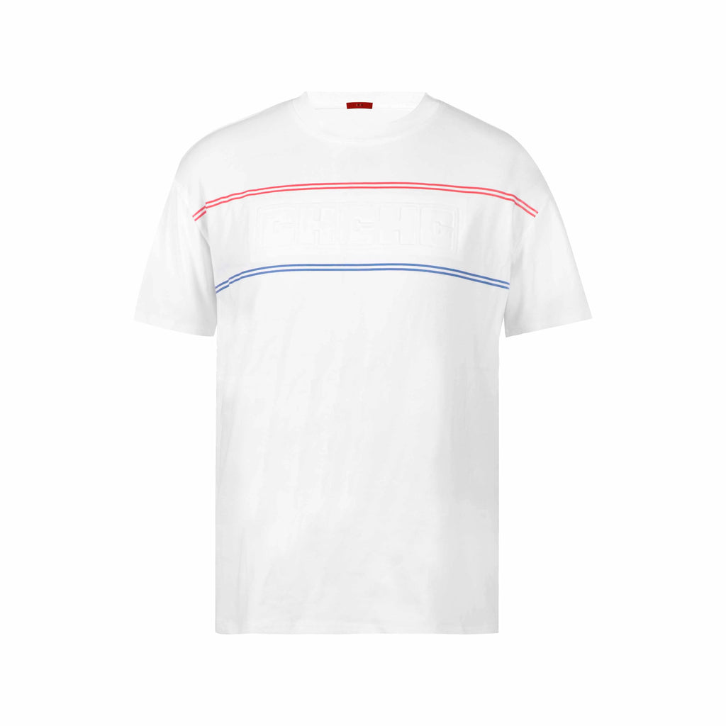 Miesten tyylikäs beigen ja sinisen värinen t-paita raidoilla