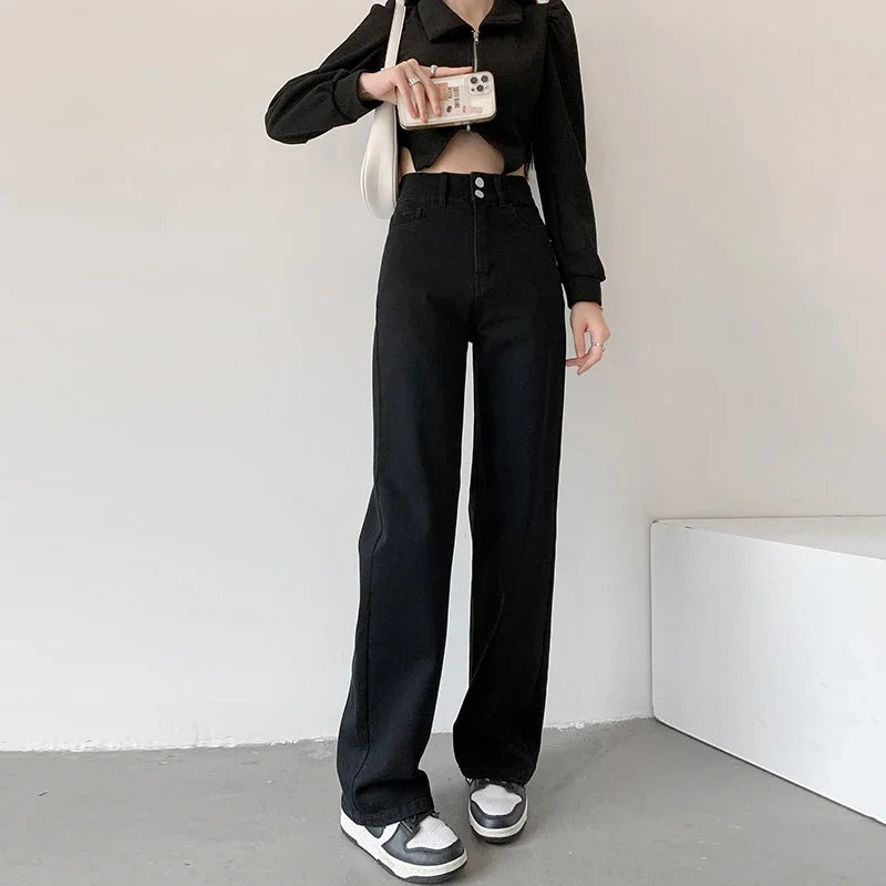 Naisten löysät suorat pehmeät denim farkut