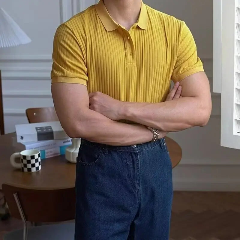 Miesten pystysuora raidallinen poolopaita