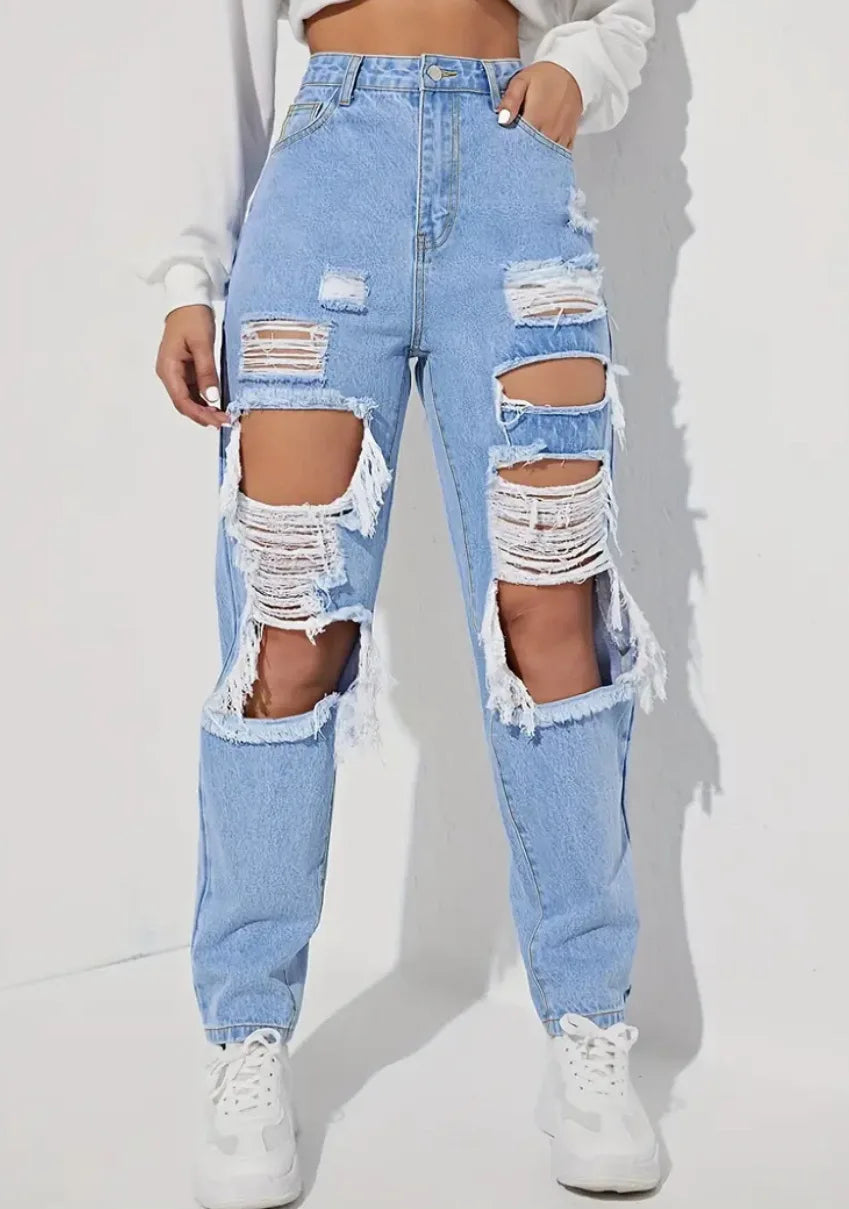 Naisten kevään ja kesän suorat revityt housut