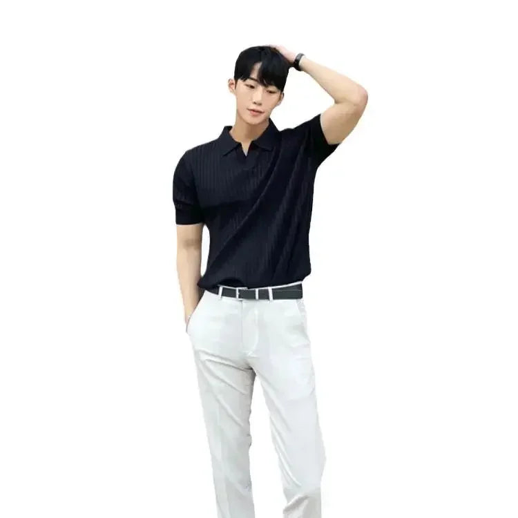 Trendikäs neulottu poolopaita korealainen tyyli