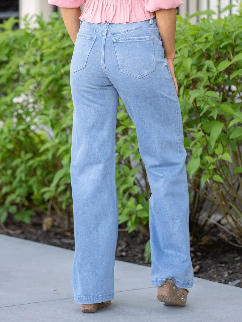 Naisten suorat vaaleansiniset denim leveälahkeiset farkut